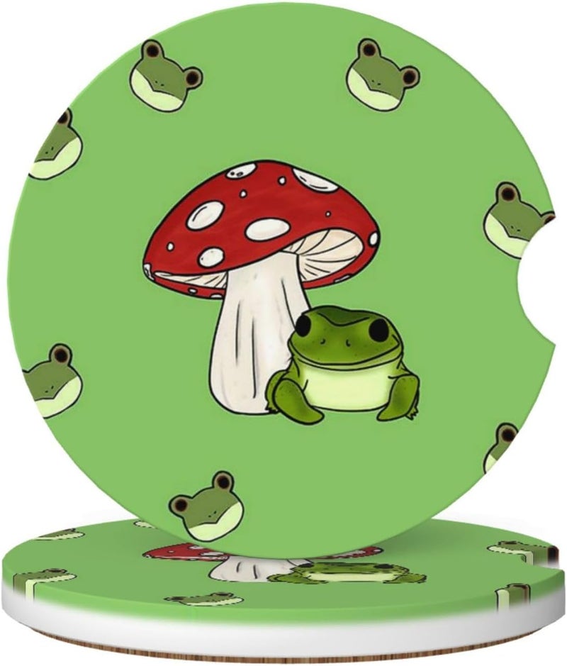 GACCAP Car Coasters for Cup Holders, 2 Pack Absorbent Ceramics Anti Slip Universal 2.56 Inch Car Cup Coaster for Women Men, Car Interior Accessories - Cute Frog Mushroom - Image 1